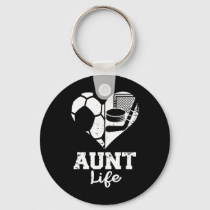 Aunt Life Soccer Hockey Heart Split Sports Game Da Key Ring