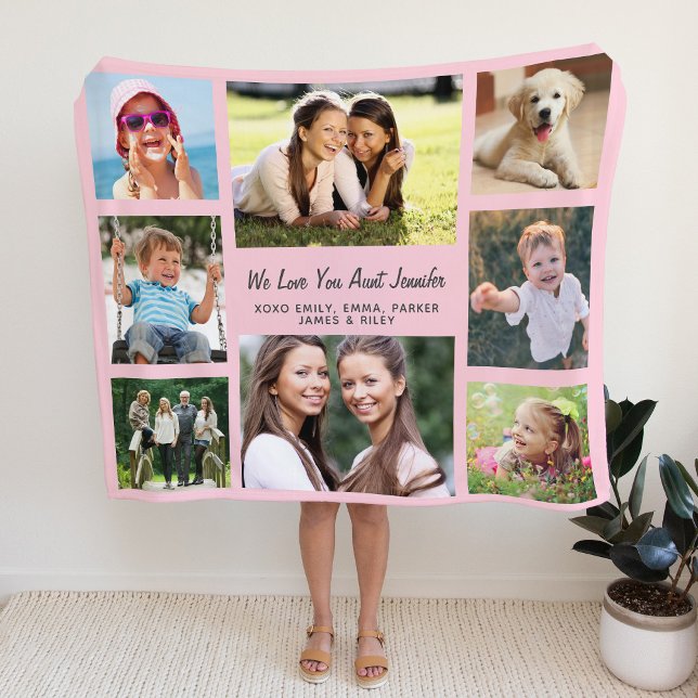 Aunt Love You 8 Photo Collage Pink Sherpa Blanket (Creator Uploaded)
