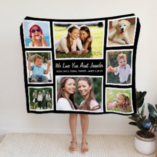 Aunt Love You Photo Collage Personalised Black Fleece Blanket