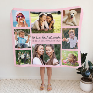 Aunt Love You Photo Collage Pink Fleece Blanket