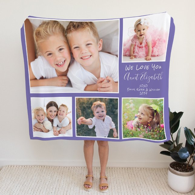 Aunt Love You Purple Photo Collage Fleece Blanket (Creator Uploaded)