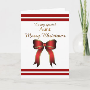 Aunt / Merry Christmas Red / Gold Bow Holiday Card