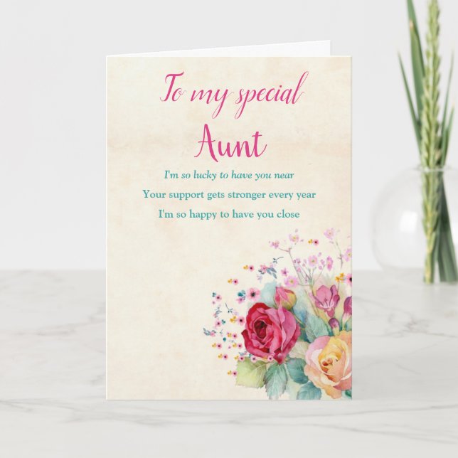 Aunt Mother's Day Floral Watercolor Flowers Card (Front)
