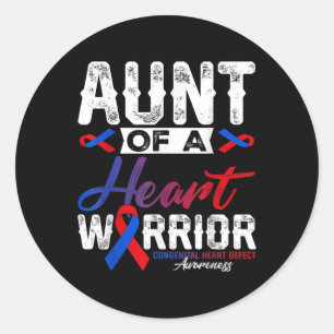 Aunt Of A Heart Warrior Chd Awareness Red Blue Rib Classic Round Sticker