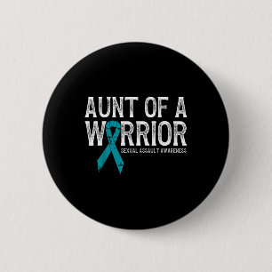 Aunt Of A Warrior Ual Ault Awareness Ribbon Preven 6 Cm Round Badge