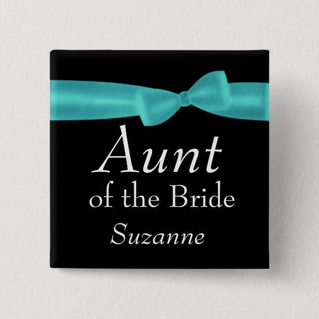 AUNT of Bride Aqua Bow Wedding Custom Name Y136 15 Cm Square Badge (Front)