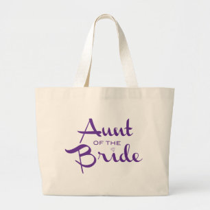 Aunt of Bride Purple on White Large Tote Bag