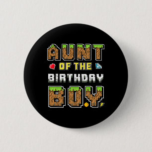 Aunt Of The Birthday Boy Gamer Pixel Birthday Part 6 Cm Round Badge