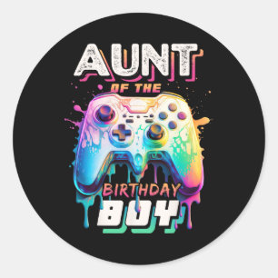 Aunt Of The Birthday Boy Matching Family Video Gam Classic Round Sticker