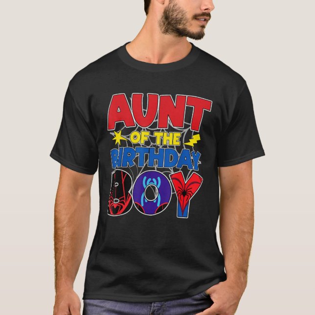 Aunt Of The Birthday Boy Matching Spider Family Bi T-Shirt (Front)