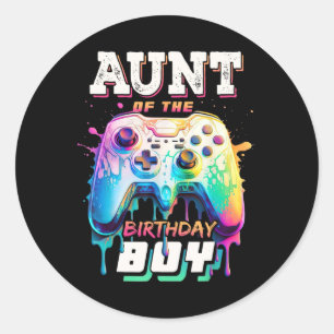 Aunt Of The Birthday Boy Matching Video Game Birth Classic Round Sticker