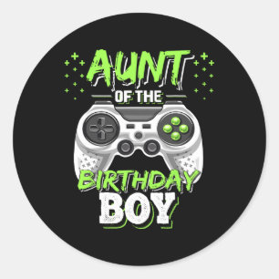 Aunt Of The Birthday Boy Matching Video Game Birth Classic Round Sticker