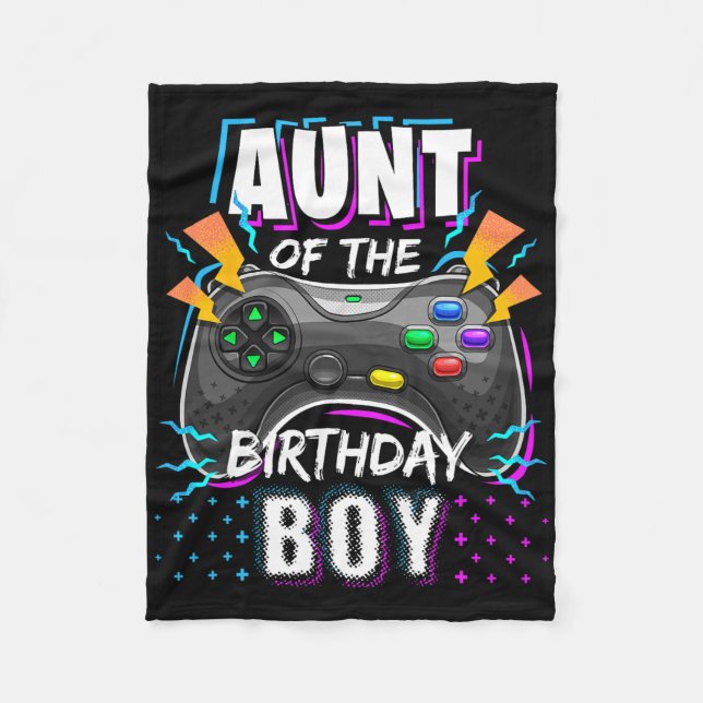 Aunt Of The Birthday Boy Matching Video Game Birth Fleece Blanket (Front)