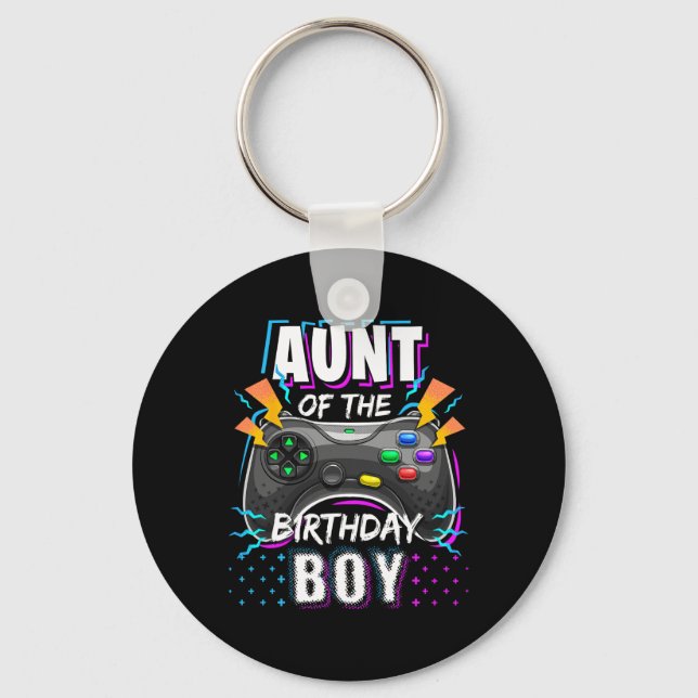 Aunt Of The Birthday Boy Matching Video Game Birth Key Ring (Front)