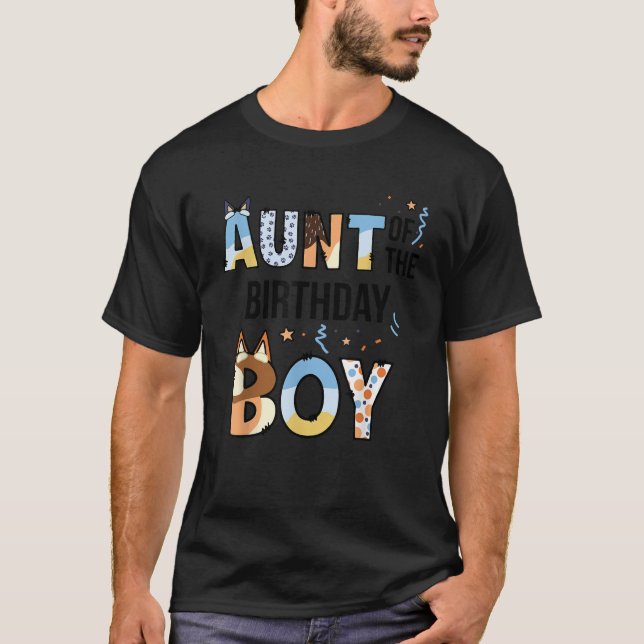 Aunt Of The Birthday Boy Party Blue Dog Lover Matc T-Shirt (Front)