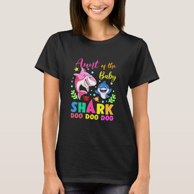Aunt Of The Birthday Boy Shark Pink Blue Doo Doo T-Shirt (Front)