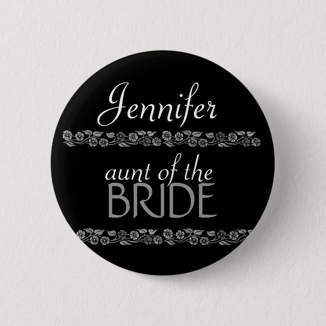 Aunt of the Bride Black and Silver Wedding Pin (Front)