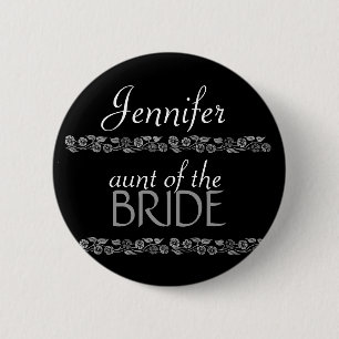 Aunt of the Bride Black and Silver Wedding Pin
