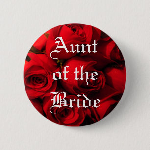 "Aunt of the Bride" - Crimson Rose Bouquet 6 Cm Round Badge