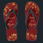 Aunt of the Bride Dark Burgundy & Gold Foliage Flip Flops<br><div class="desc">These gorgeous Aunt of the Bride dark burgundy and gold foliage flip flops have a dark burgundy background that is adorned with an intricate gold floral greenery pattern and customisable modern typography. The combination of the rich burgundy and the shimmering gold create an elegant and luxurious aesthetic. It's a beautiful...</div>