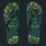 Aunt of the Bride Emerald Green & Gold Foliage Flip Flops<br><div class="desc">These gorgeous Aunt of the Bride emerald green and gold foliage flip flops feature golden foliage pattern and modern typography on timeless dark green background. It's a beautiful gift for your bridal party. View the collection on this page to find matching items. ♥Customise it with your information. ♥ If you...</div>