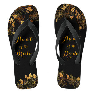 Aunt of the Bride Emerald Green & Gold Foliage Flip Flops