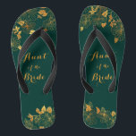 Aunt of the Bride Emerald Green & Gold Wedding Flip Flops<br><div class="desc">These gorgeous Aunt of the Bride emerald green and gold foliage flip flops feature golden foliage pattern and modern typography on timeless dark green background. It's a beautiful gift for your bridal party. View the collection on this page to find matching items. ♥Customise it with your information. ♥ If you...</div>