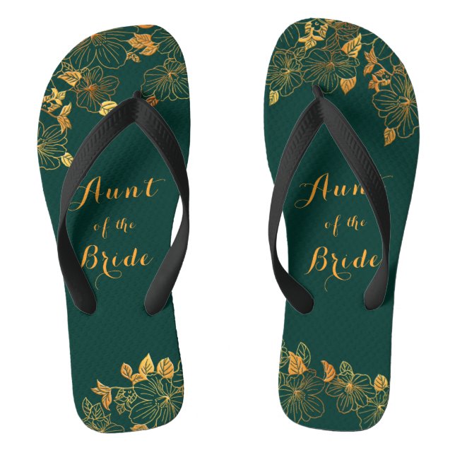Aunt of the Bride Emerald Green & Gold Wedding Flip Flops (Footbed)