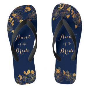 Aunt of the Bride Gold Foliage Navy Blue Flip Flops