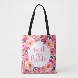 Aunt of the Bride Pink Watercolor Floral Wedding Tote Bag