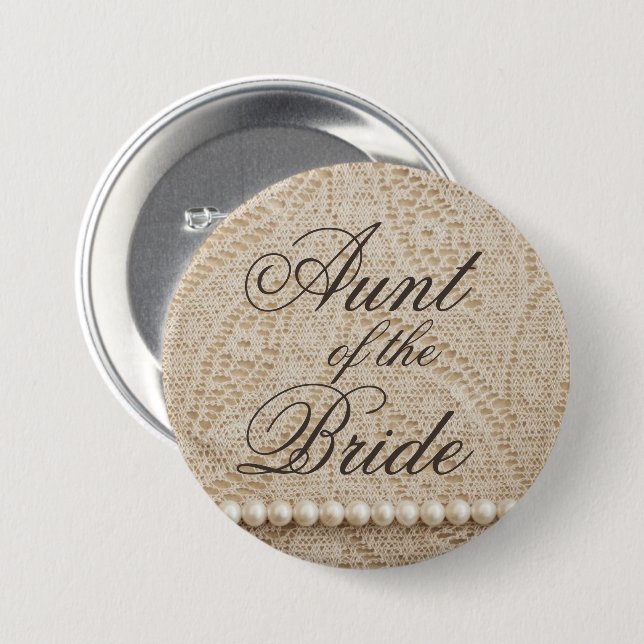 Aunt of the Bride with Lace and Pearls  7.5 Cm Round Badge (Front & Back)