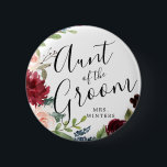 Aunt of the Groom | Burgundy Bouquet Wedding 6 Cm Round Badge<br><div class="desc">A little something for your ultra special Aunt of the Groom.  A unique personalised name Burgundy Bouquet themed button.</div>