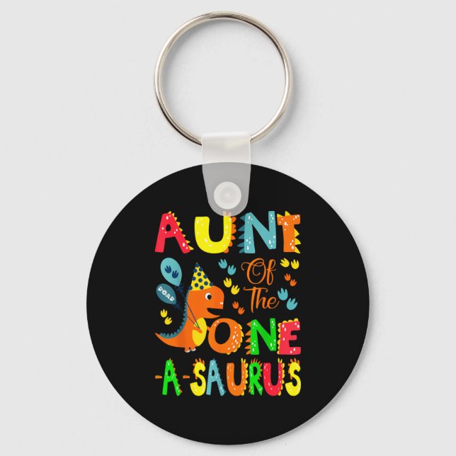 Aunt Of The One-a-saurus 1st Birthday Boy Dinosaur Key Ring (Front)