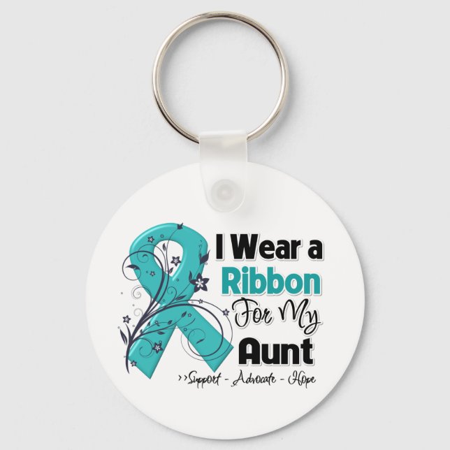 Aunt - Ovarian Cancer Ribbon Key Ring (Front)