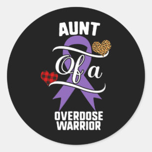 Aunt Overdose Awareness Leopard Buffalo Plaid Fami Classic Round Sticker