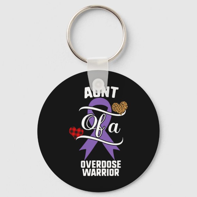 Aunt Overdose Awareness Leopard Buffalo Plaid Fami Key Ring (Front)