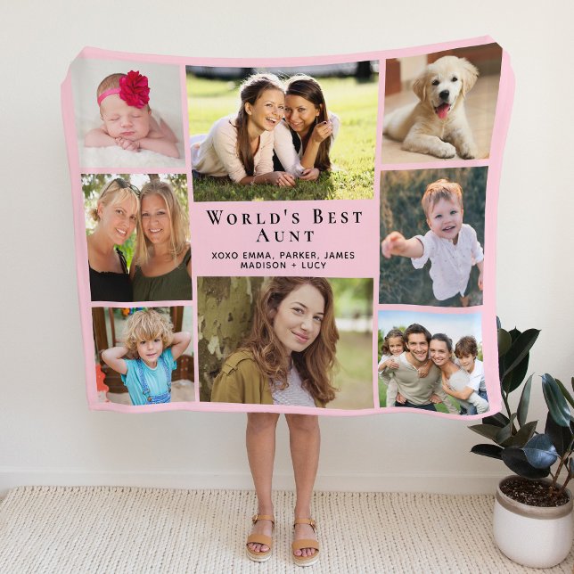 Aunt Photo Collage Pink Sherpa Blanket (Creator Uploaded)