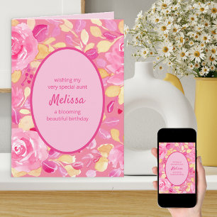 Aunt Pink Yellow Personalised Floral Birthday Card