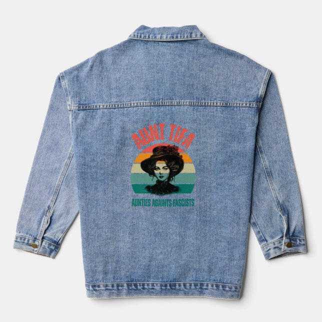 Aunt Tifa aunties against fascist anti Trump Denim Jacket (Back)