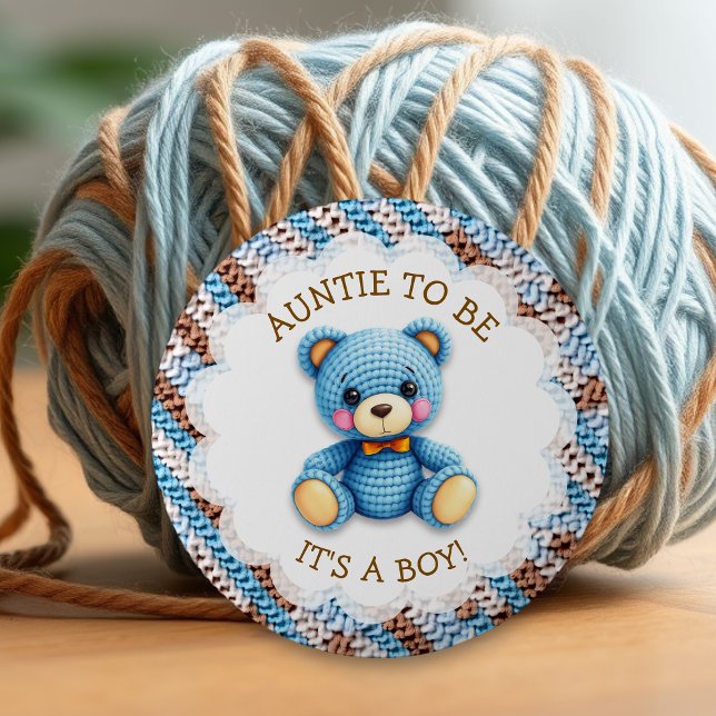 Aunt To Be | Crochet Teddy Bear Baby Shower  6 Cm Round Badge (Creator Uploaded)