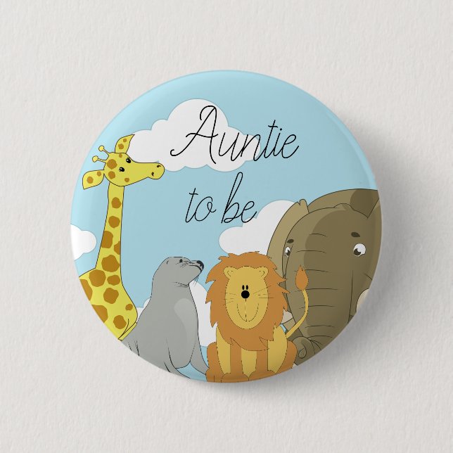 Aunt to be Jungle Animals Baby Shower 6 Cm Round Badge (Front)