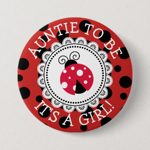 "Aunt To Be" Red Ladybug Baby Shower Button
