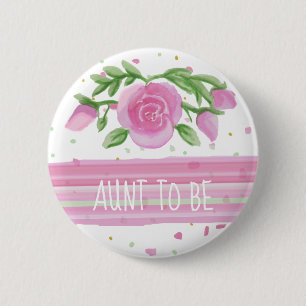 Aunt To Be Watercolor Pink Roses Baby Shower 6 Cm Round Badge