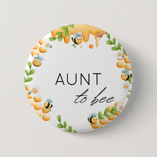 AUNT to Bee Honey Bumble Bee Baby Shower Button (Front)