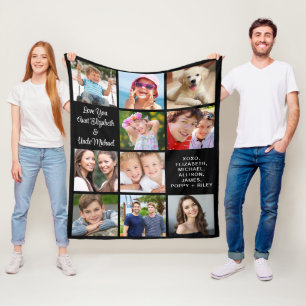 Aunt Uncle 10 Photo Collage Black Fleece Blanket