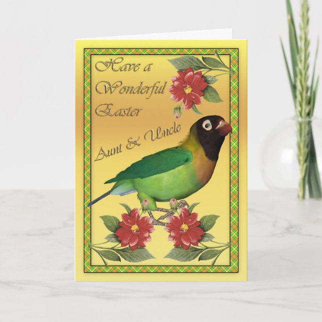 Aunt & Uncle Easter card with Black Cheeked Lovebi (Front)