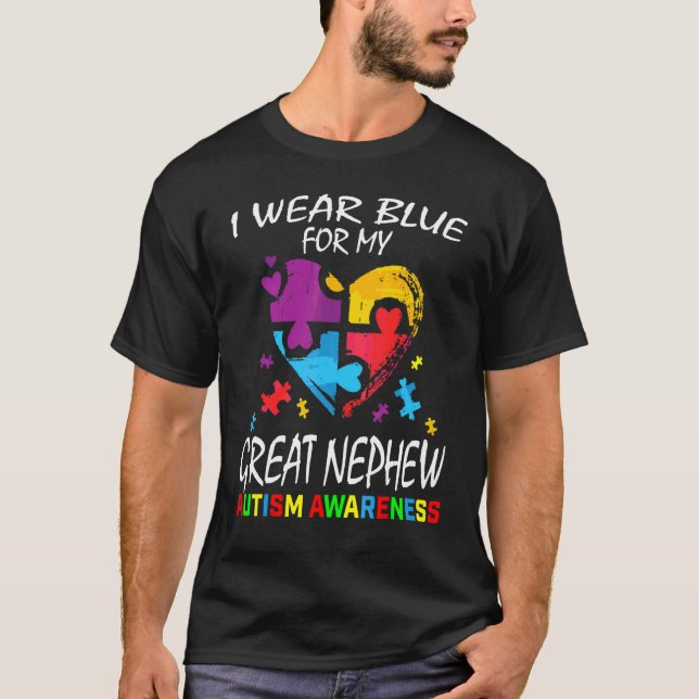 Aunt Uncle I Wear Blue For My Great Nephew Autism  T-Shirt (Front)