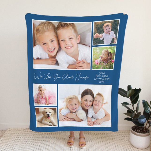 Aunt We Love You Blue Photo Fleece Blanket (Creator Uploaded)