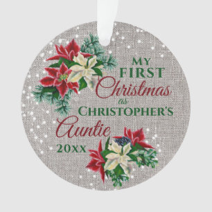 Auntie 1st Christmas Poinsettia Photo Ornament