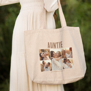 Auntie 5 Photo Collage Personalised Large Tote Bag